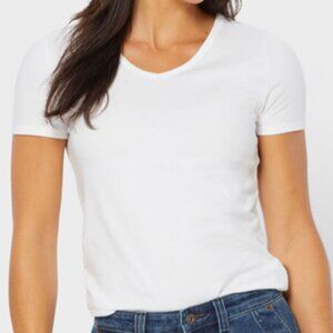 Duluth Women's No Yank Short Sleeve V-Neck Tee, White, Large